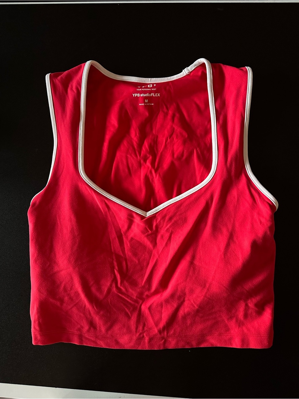 YPB StudioFlex Red V-Neck Sports Bra with White Trim